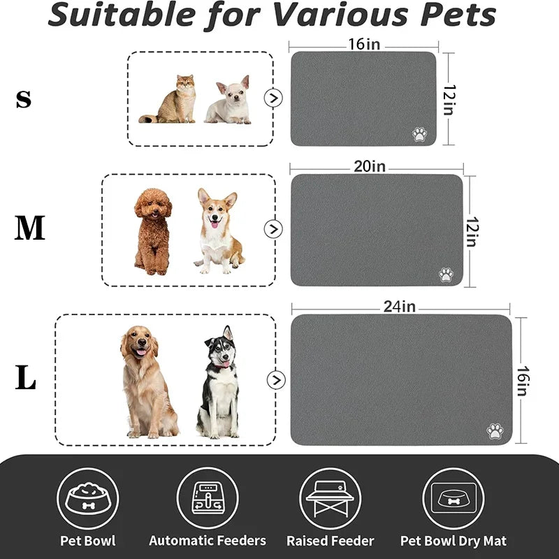 Absorbent Water Mat - Quick Dry Pet Placemat