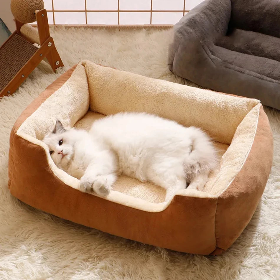 Plush Cat Bed Basket - Cozy Plush Bed
