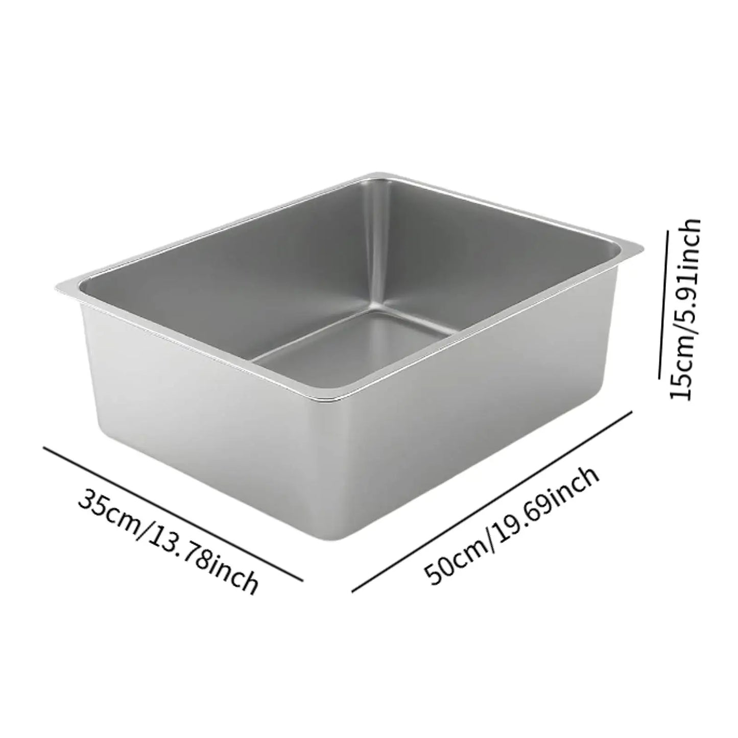 Open Top Litter Tray - Stainless Steel High Side Box