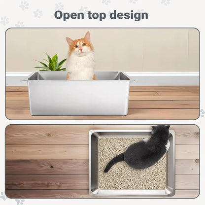 Open Top Litter Tray - Stainless Steel High Side Box