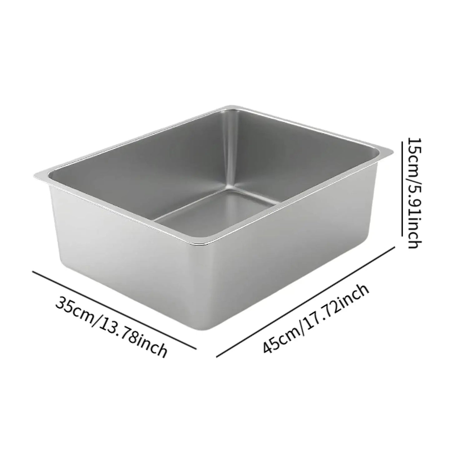Open Top Litter Tray - Stainless Steel High Side Box