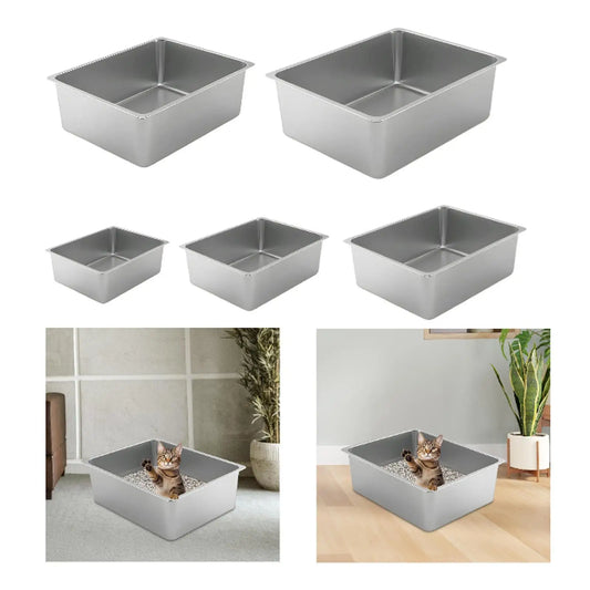 Open Top Litter Tray - Stainless Steel High Side Box