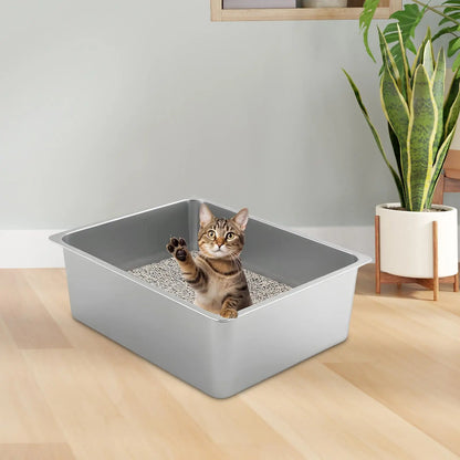 Open Top Litter Tray - Stainless Steel High Side Box