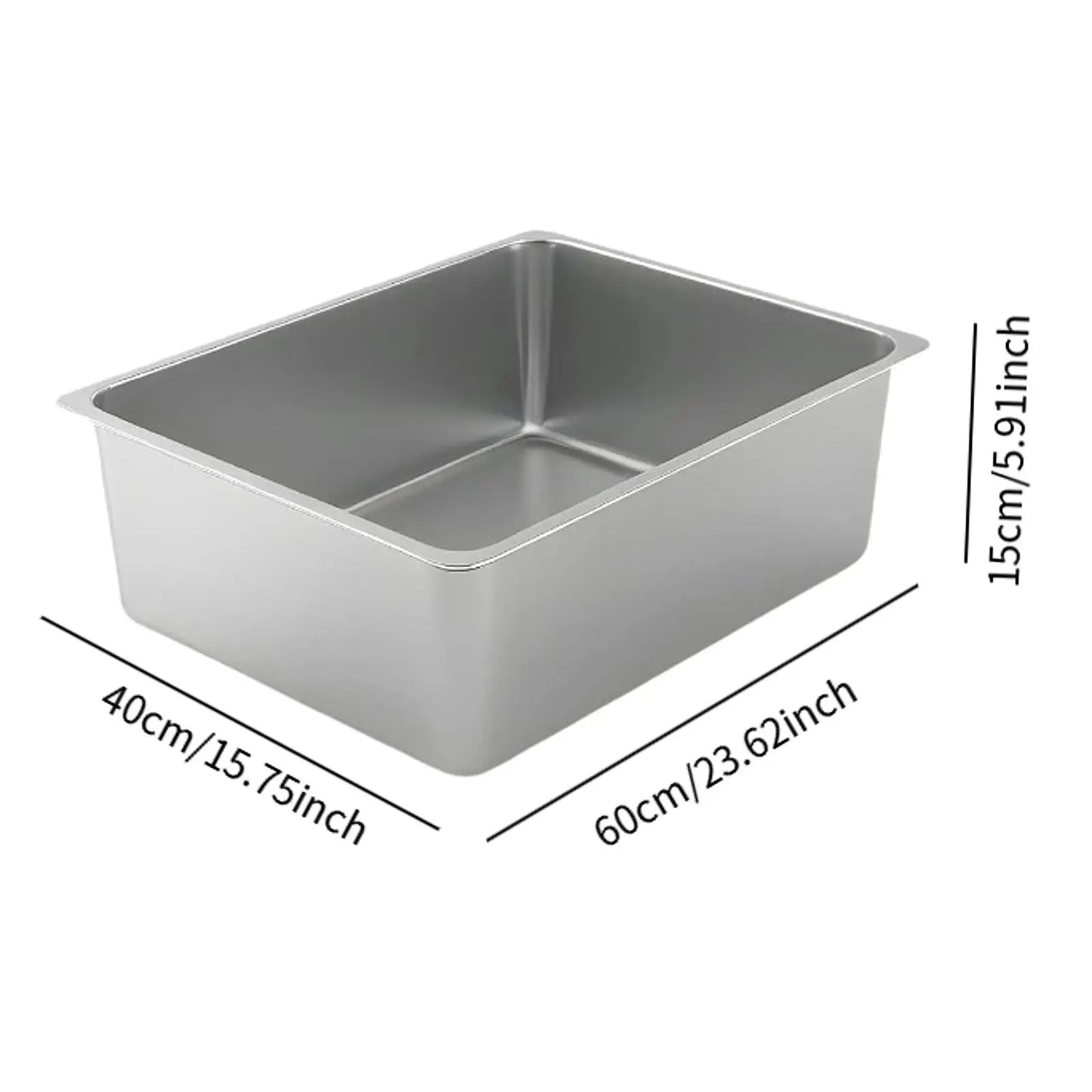 Open Top Litter Tray - Stainless Steel High Side Box