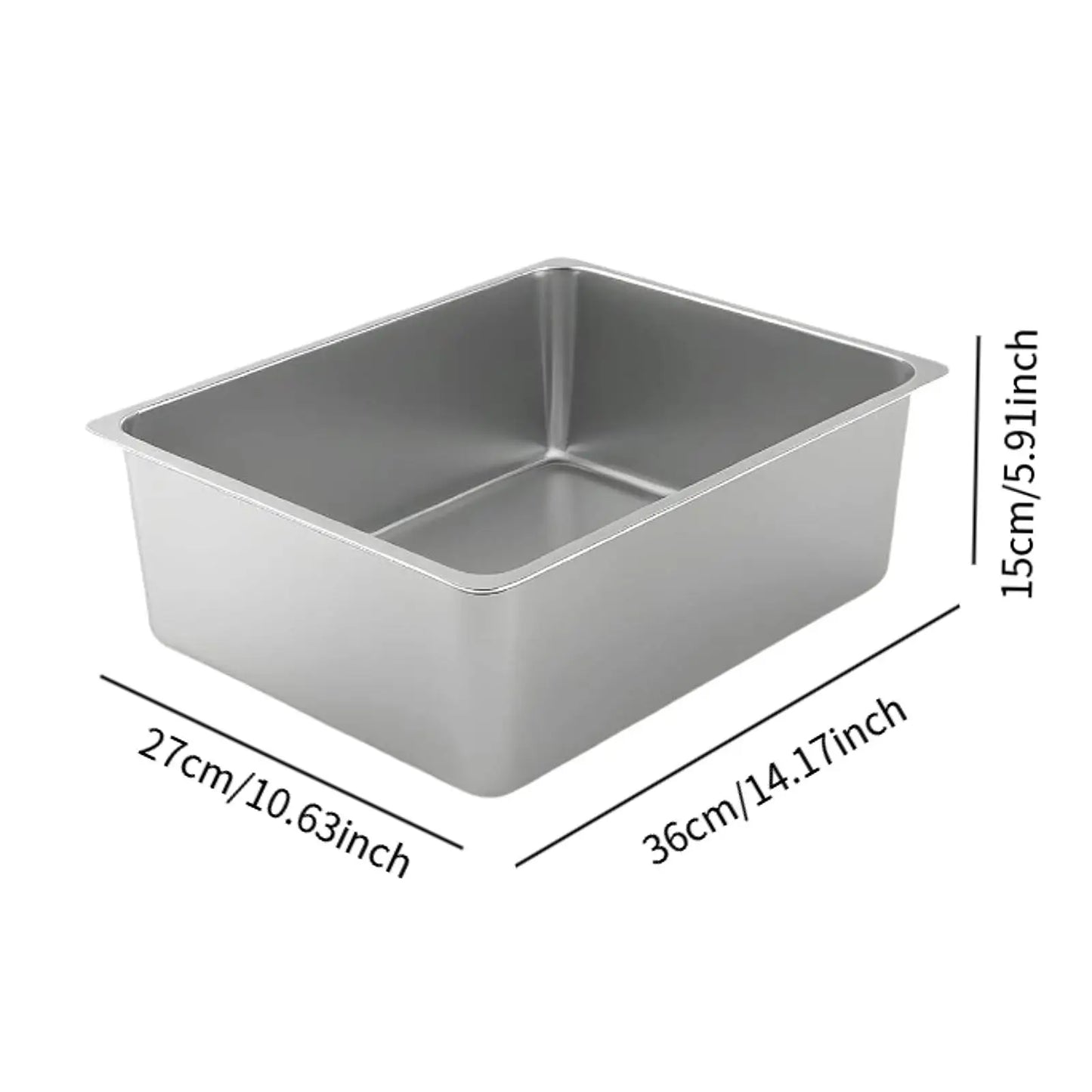 Open Top Litter Tray - Stainless Steel High Side Box
