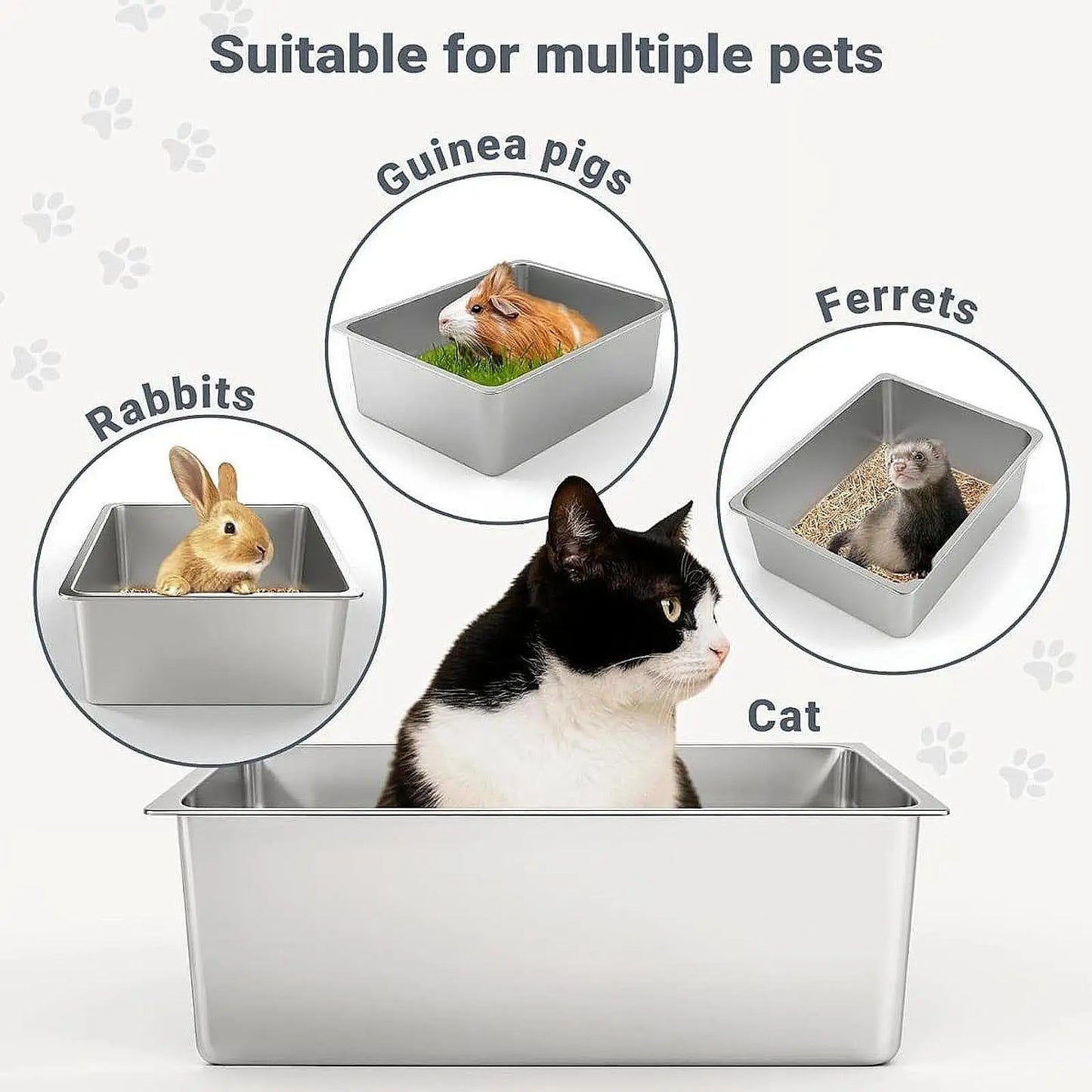 Open Top Litter Tray - Stainless Steel High Side Box