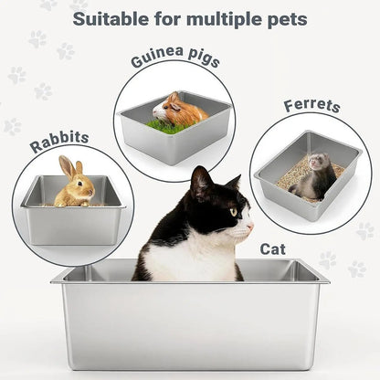 Open Top Litter Tray - Stainless Steel High Side Box