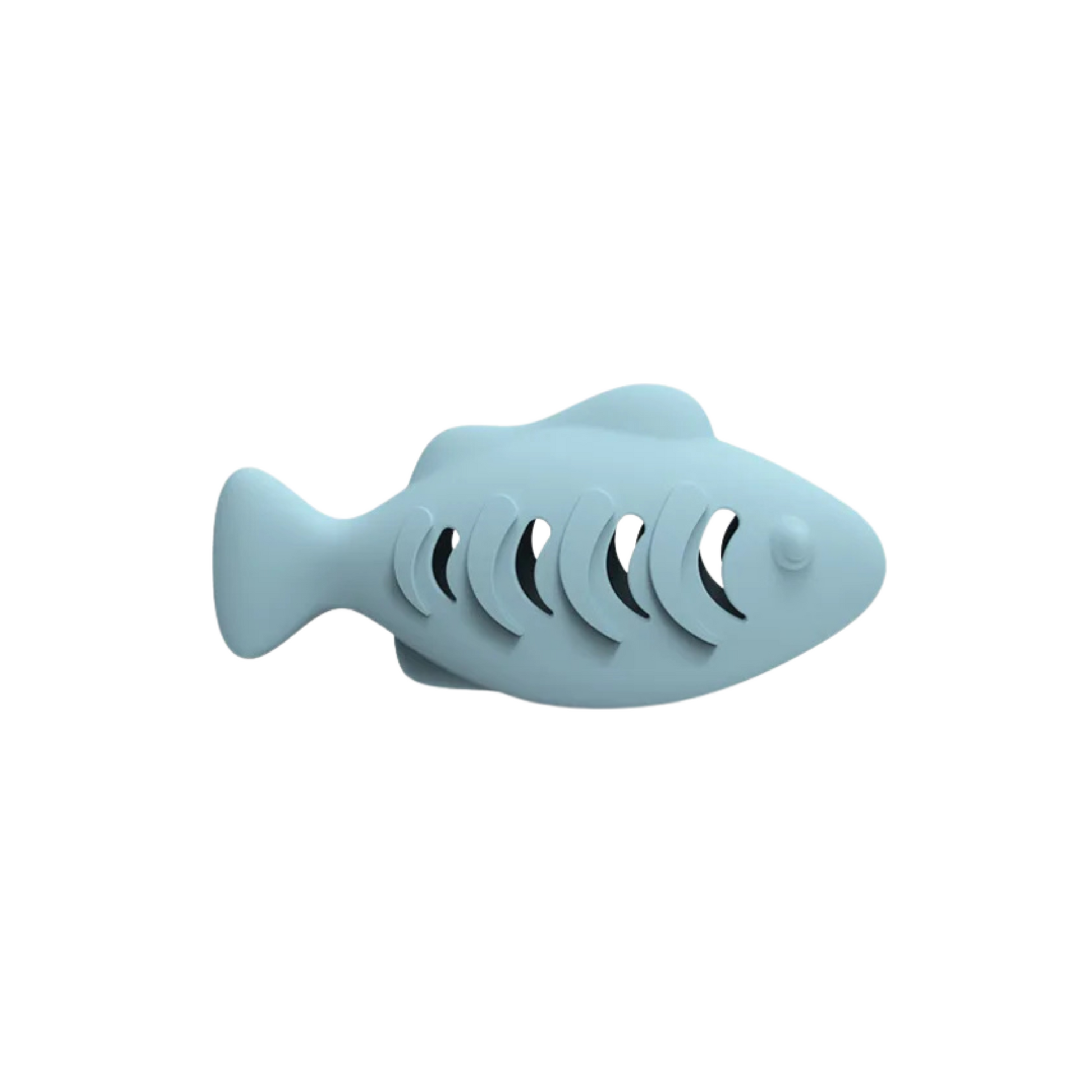 Blue fish-shaped cat toy on a white background